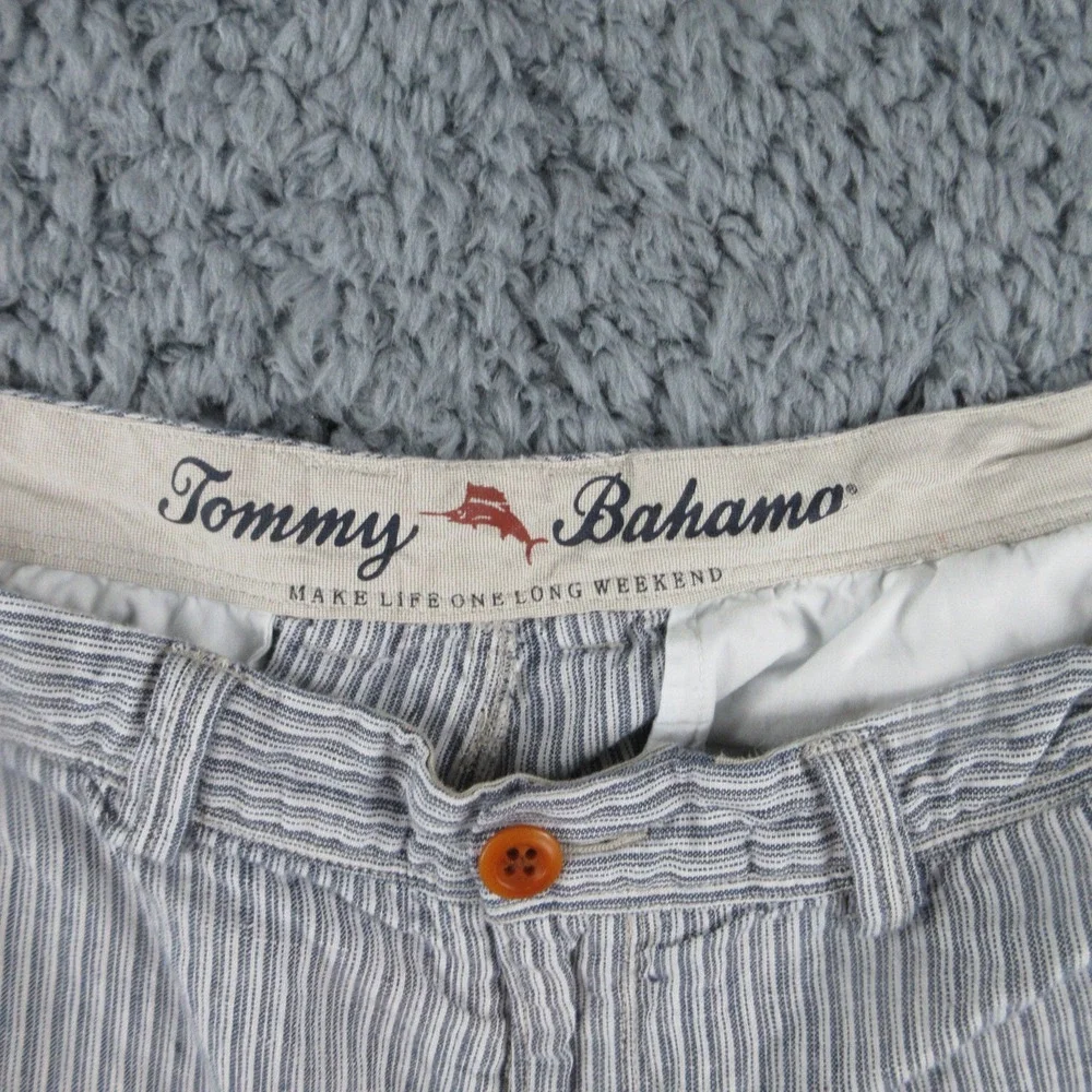 Tommy Bahama Shorts Mens 35 Blue Striped Linen Chino 34x9*